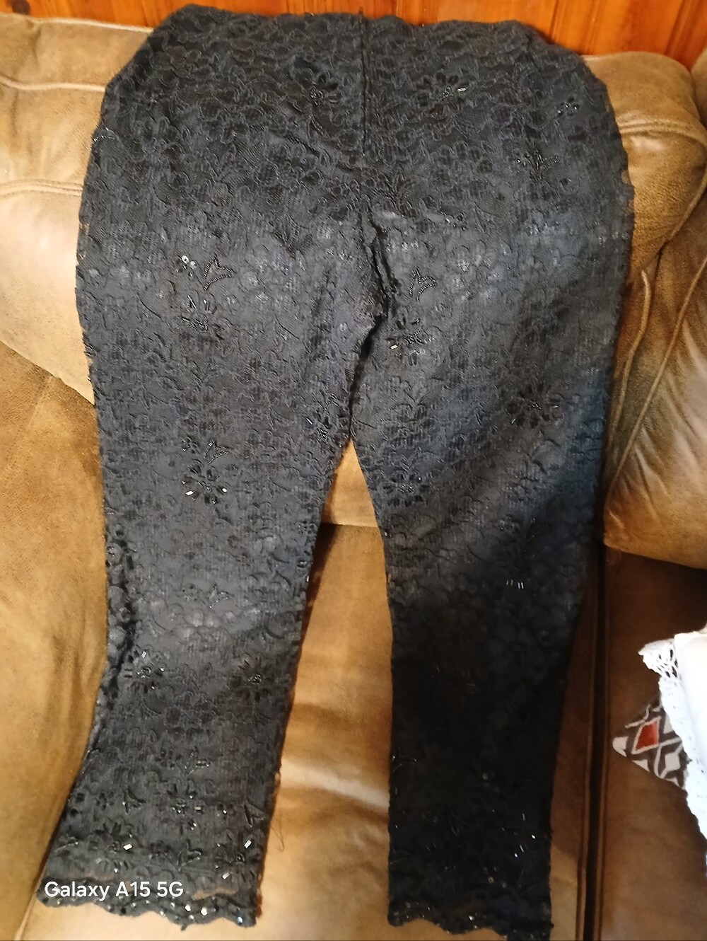 Sandra Darren Black Floral Lace  Pants with Center Zip in Back